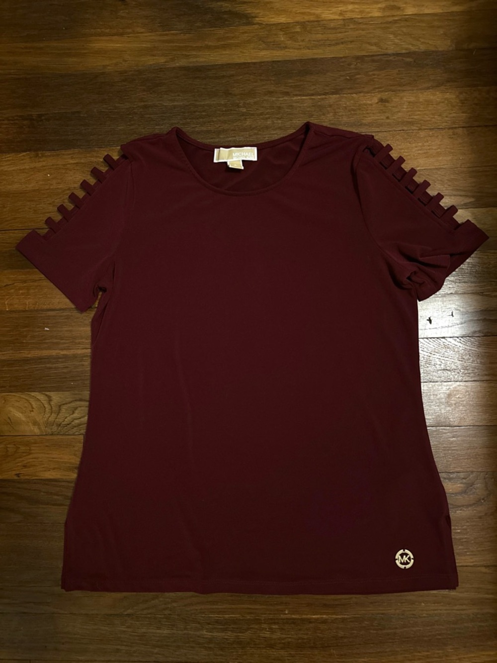 MICHAEL KORS Women's Burgundy Short-Sleeve Top size small